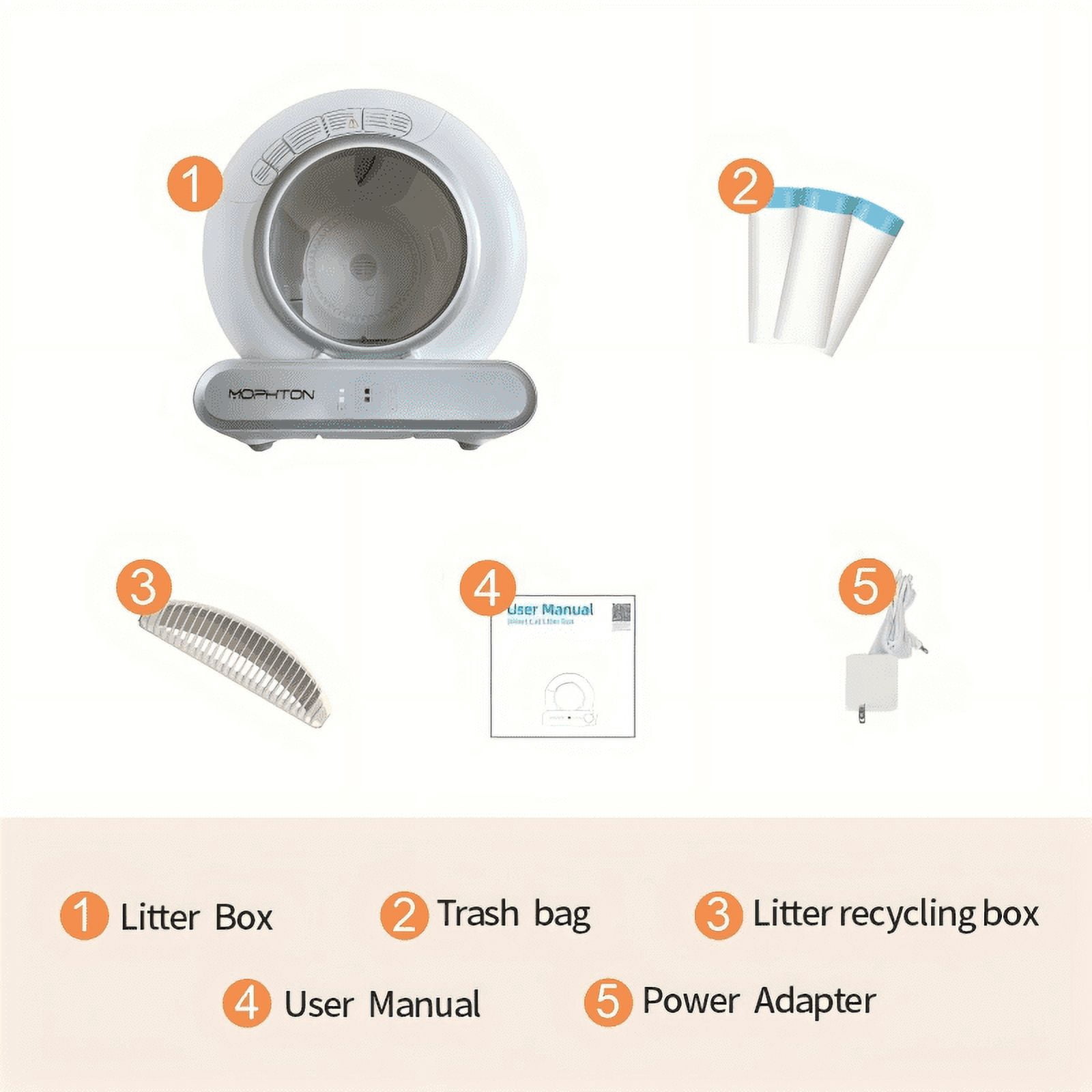 MOPHTION Automatic Cleaning 65L Large Litter Box with Bucket Trash Can, Removable Filter Chassis, Multi-Cat