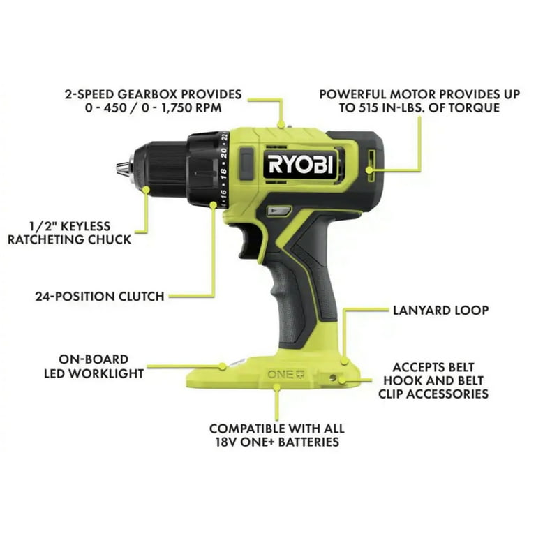 18 Volt Cordless 2 Tool Combo Bundle with Ryobi Drill Circular Saw 2 1.5 Ah Batteries Charger Tool Bag Impact Rated 20 Piece Drill Bit Set Plus Buho Drill Holster and Buho Zipper
