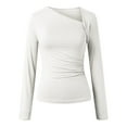 thumbnail image 3 of Fiaer White T Shirts for Women Trendy Asymmetric Neck Long Sleeve Tshirts Slim Fit Casual Comfy Fall Knit Tops White XS, 3 of 4