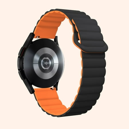 20mm Magnetic Silicone Watch Band, Smart Watch Strap 0.79in for Samsung Galaxy Watch Active 2 40 42 44mm Gear S2 Classic Garmin Forerunner Series and More (Black+Orange)