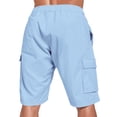 thumbnail image 4 of HKYNLAG Mens Cargo Shorts Elastic Waist Drawstring Summer Casual Bermuda Short Loose Wide Leg Linen Shorts with Pockets Light Blue L, 4 of 8