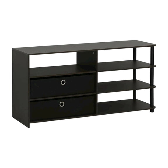 Walnut TV Stand, 50-Inch Screens, Storage Bins, Modern Design