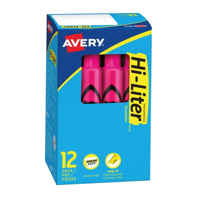 12 Marcatextos Plumon Resaltdor Avery 24010 Rosa Neon Fluorescente Papeleria Oficina Papel