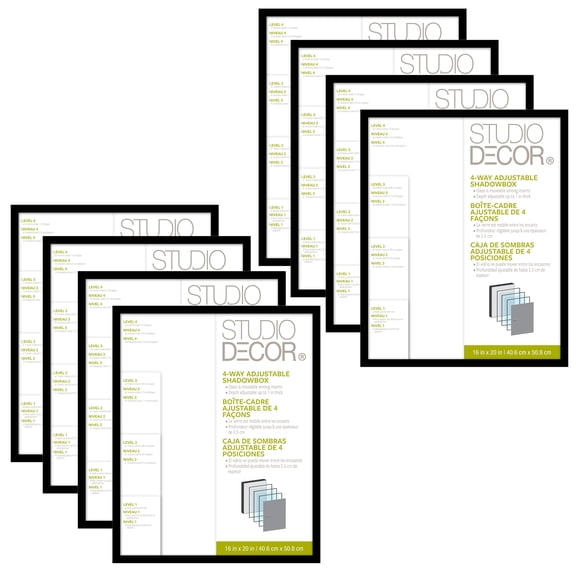 Black Adjustable-Depth 16” x 20" Shadow Box by Studio Decor - Memory Box Display Case for Keepsakes - Mementos - and Memorabilia - Bulk 8 Pack