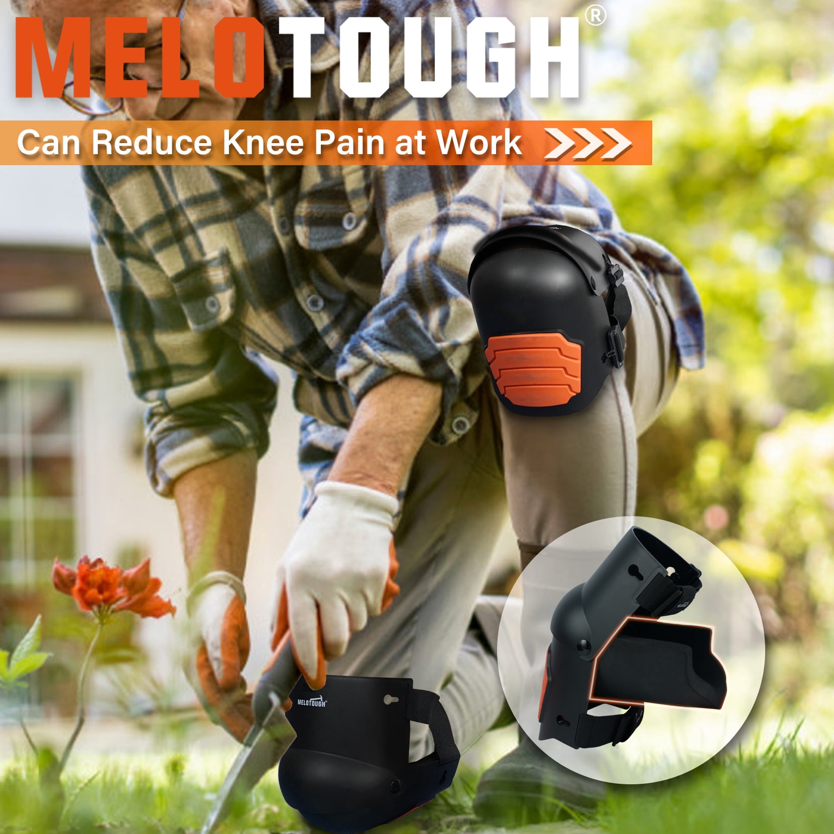 MELOTOUGH Knee Pads for Work,Construction,Flooring,Gardening-Comfortable and Flexible(Orange)