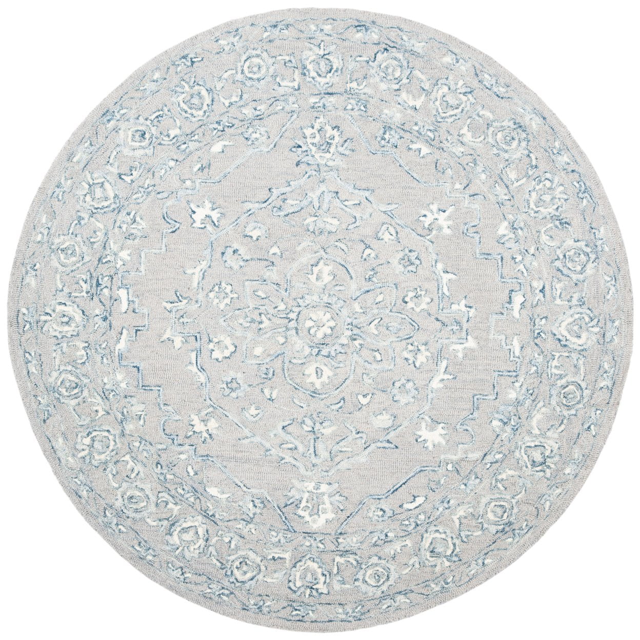 SAFAVIEH Micro-Loop Britton Floral Bordered Wool Area Rug, Light Grey/Ivory, 5' x 8'
