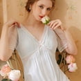 thumbnail image 5 of Defitshape Women's Short Sleeve Victorian Nightgown Cute V Neck Pajama Dress Long Lace Short Sleeve Illusion High Waisted Summer Sleepwear Vintage Sleep Dress w/ Built in Bra Blue Large, 5 of 5