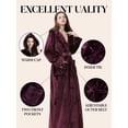 thumbnail image 3 of LOFIR Womens Soft Hooded Plush Robe, Luxury Fluffy Robe Long Fleece Spa Bathrobe for Women (M, Wine Red), 3 of 8