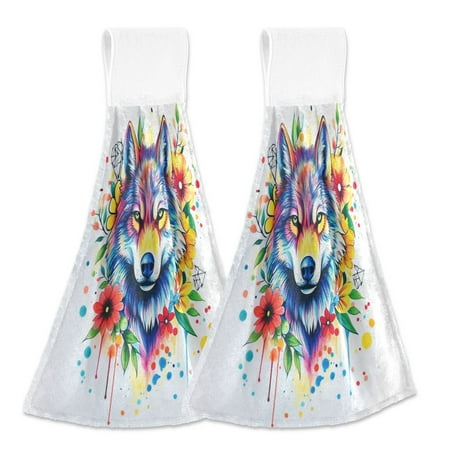 

2 Bathroom Towels Kitchen Towels 18.2x14In Velcro Hand Wipes Dish Cloths & Dish Towels Washroom Towels Face Towel Hand Wipes Cool Color Wolf