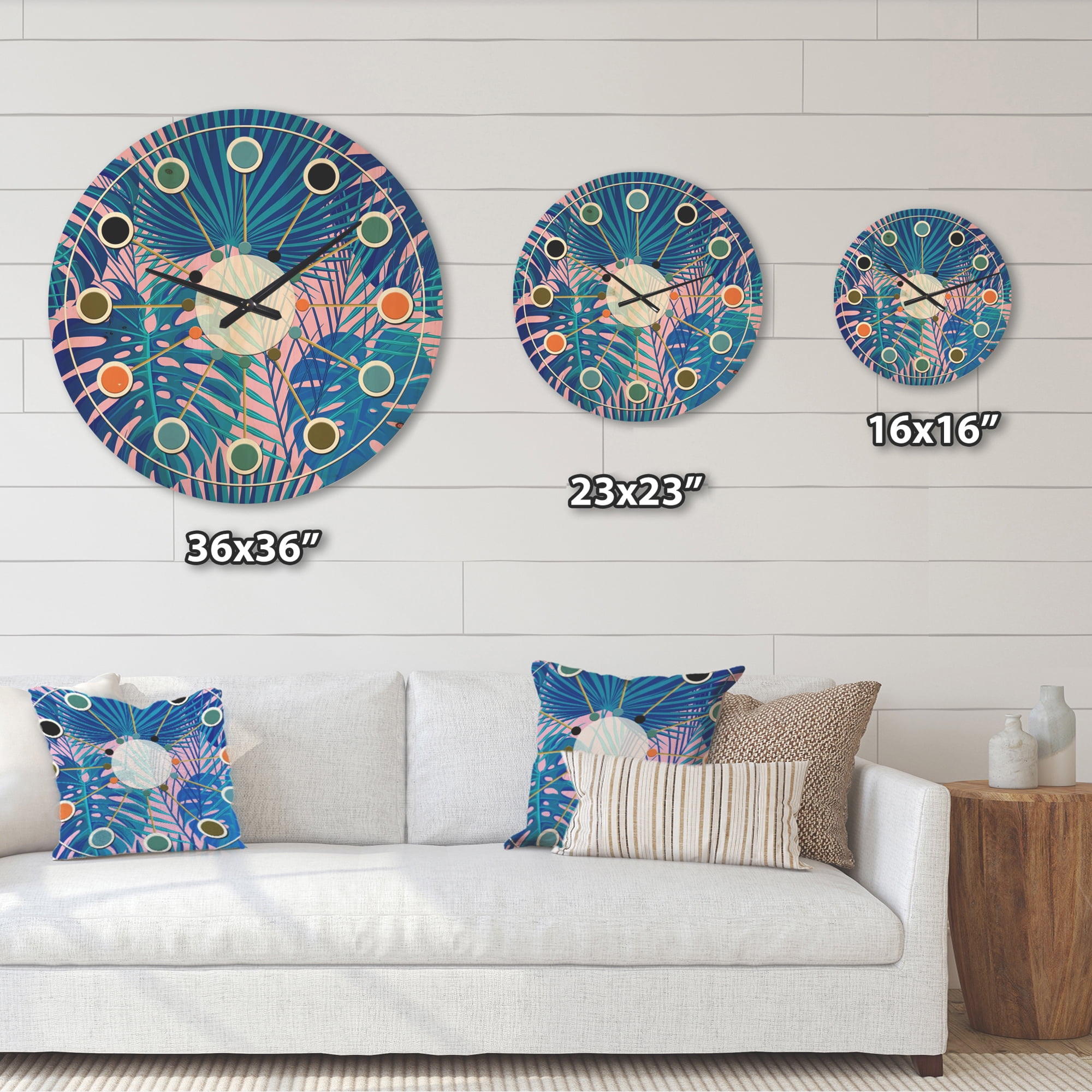 Designart 'Floral Retro Pattern XV' Mid-Century Modern Wood Wall Clock