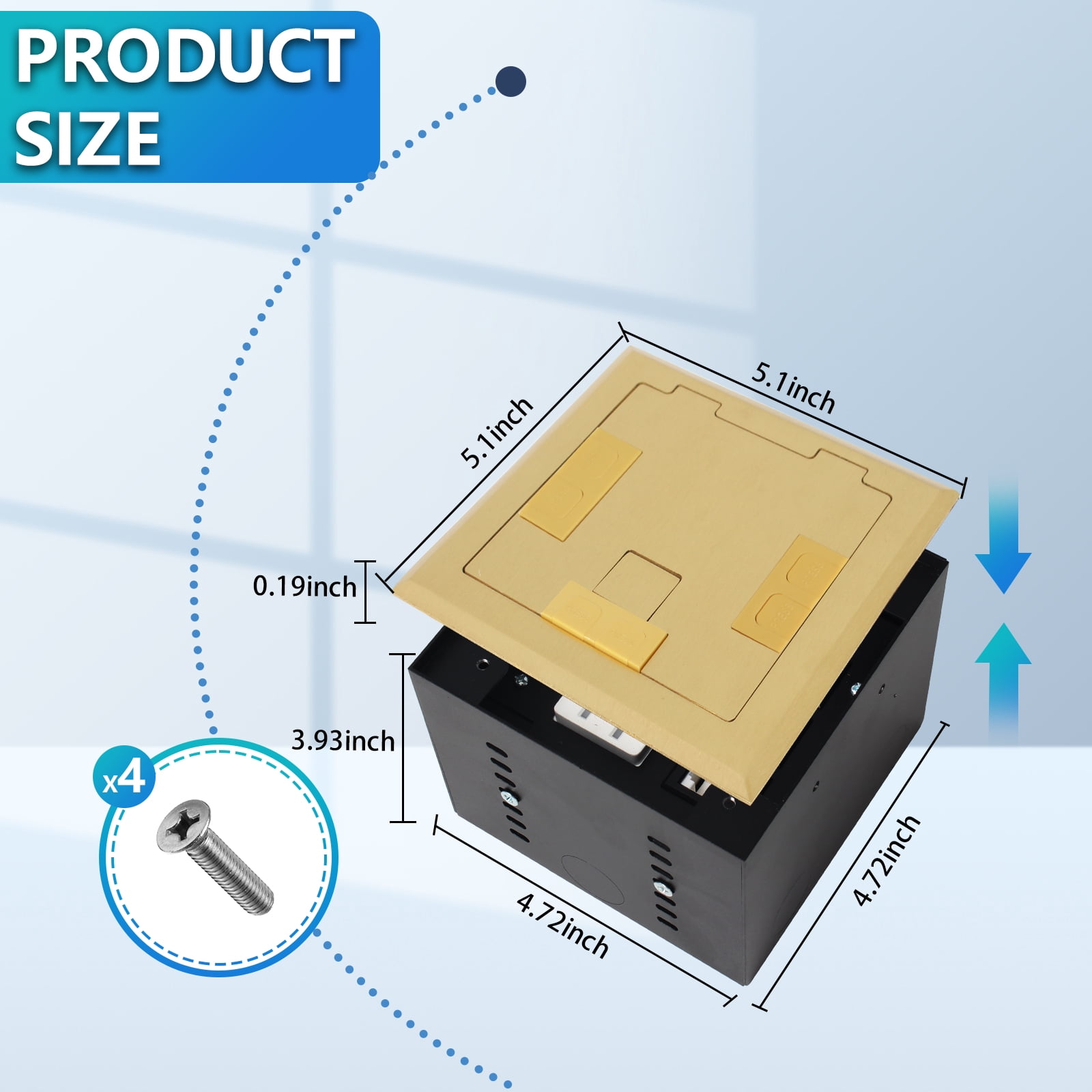 KYHSHJ Recessed Flat Hidden Socket Kit with 2 * 15A Receptacle，4.8A 1 USB-A Ports &1 USB-C Port+3-Port RJ45 Datacom Receptacle. Internal Height Adjustable，Corrosive Resistant Hardware,Brass