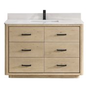 Porto 48" Aged Natural Oak Single Bath Vanity with Fish Maw White Quartz Stone