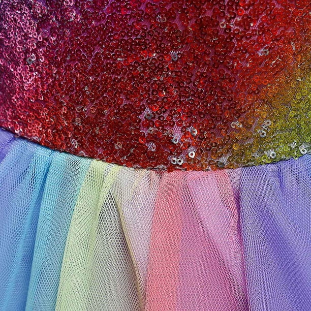 Flower Girls Sequins Rainbow Tutu Dress for Kids Baby Wedding Bridesmaid  Pageant Birthday Party Princess Tulle Dresses 