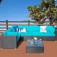 thumbnail image 2 of Cozyhom 6 Pieces Outdoor Wicker Rattan Furniture Set,Patio PE Wicker Conversation Set with Coffee Table,Blue, 2 of 6