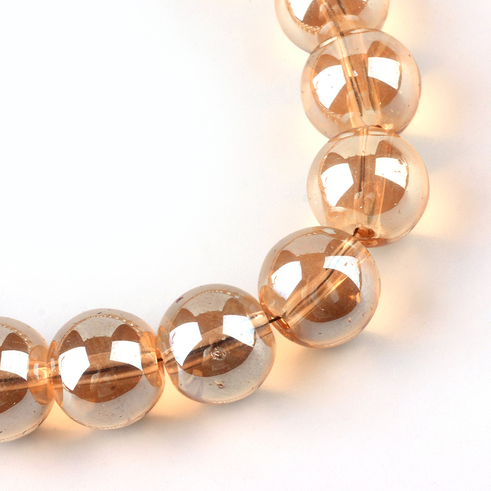 Electroplate Glass Beads Strands Rainbow Plated Round Sandy Brown 9.5x10.5mm Hole: 1.5mm about 75-78pcs/strand 29.53~30.4''(75~76cm)