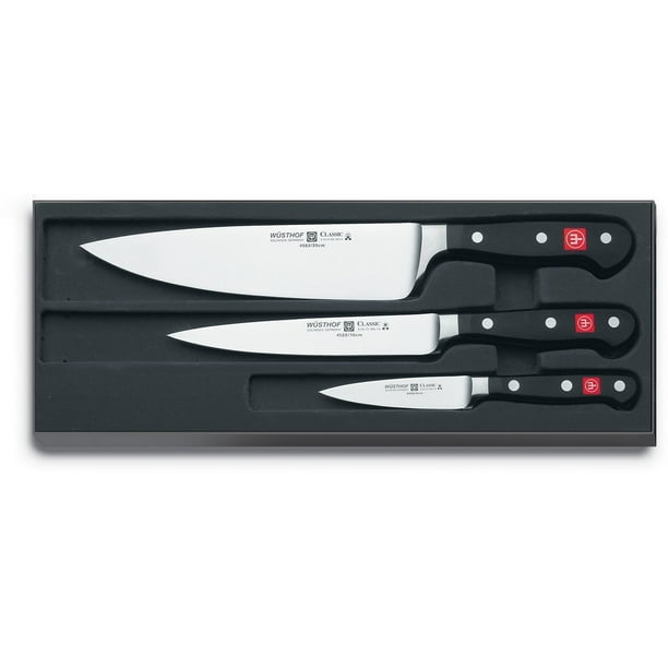 Wusthof Three Piece Chef S Knife Set Classic Series Forged Full Tang High Carbon Stain Resistant Steel Includes 8 Inch Cooks Knife 6 Inch Utility Knife And 3 5 Inch Paring Knife Walmart Com Walmart Com