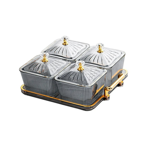 Platos para servir divididos, bandeja para aperitivos, caja para almacenar alimentos, 4 compartimentos para frutos secos Gris
