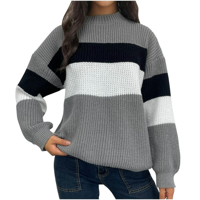Timegard Womens Sweaters Plus Size Long Sleeve Tops Crewneck Color Block Pullover Fall Winter Clothing