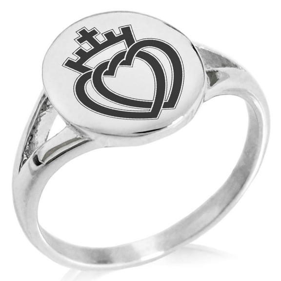 Stainless Steel Crown of Hearts Minimalist Oval Top Polished Statement Ring