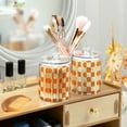 thumbnail image 3 of Yayeee 2 Pack Qtip Holder Bathroom Cotton Swab Canister with Lid Clear Dispenser Set, Orange Checkered Pattern, 3 of 6