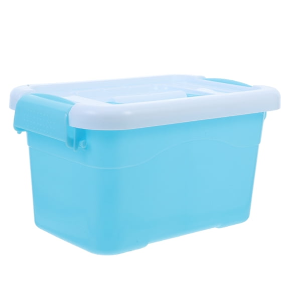 HOOWIFFY Sky Blue Plastic Storage Container with Lid and Handle for Room Tidiness