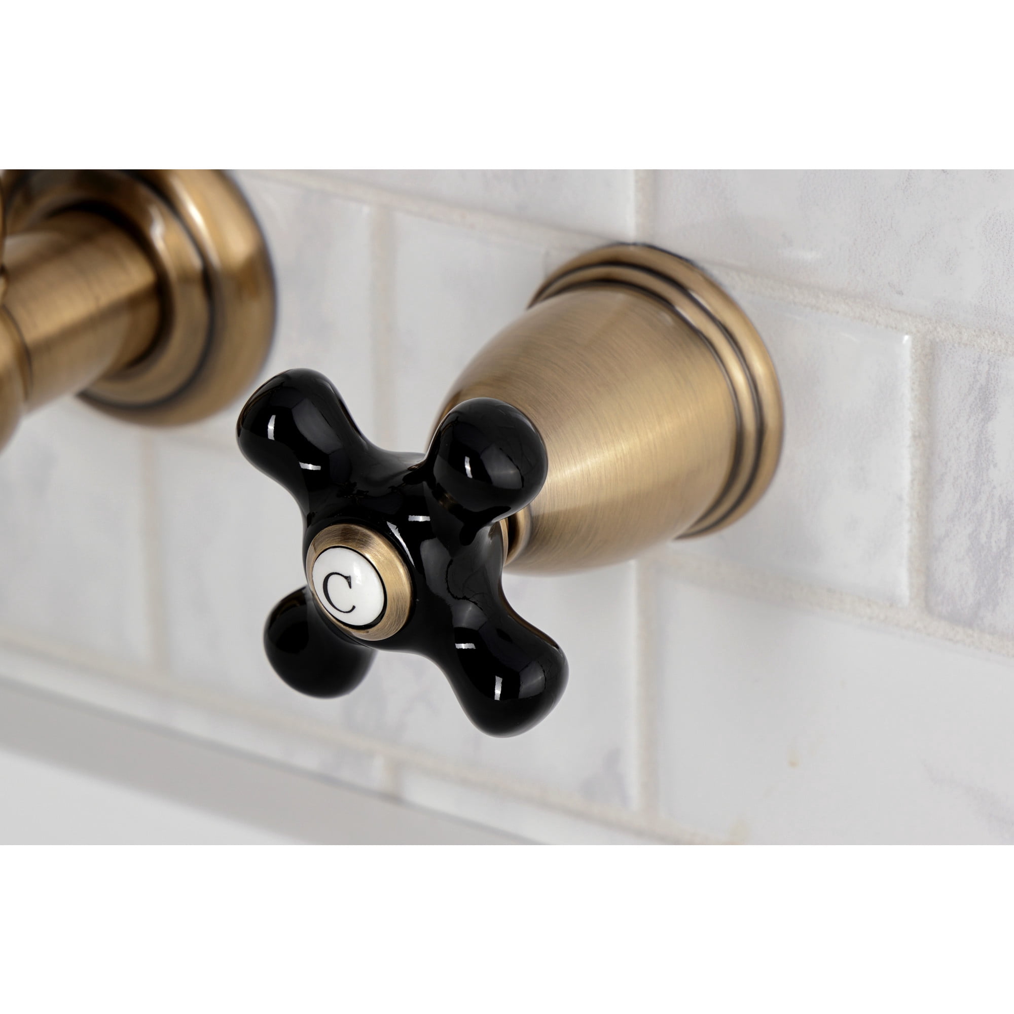 Kingston Brass KS1283PKX Duchess Double-Handle Wall-Mount Kitchen Faucet, Antique Brass