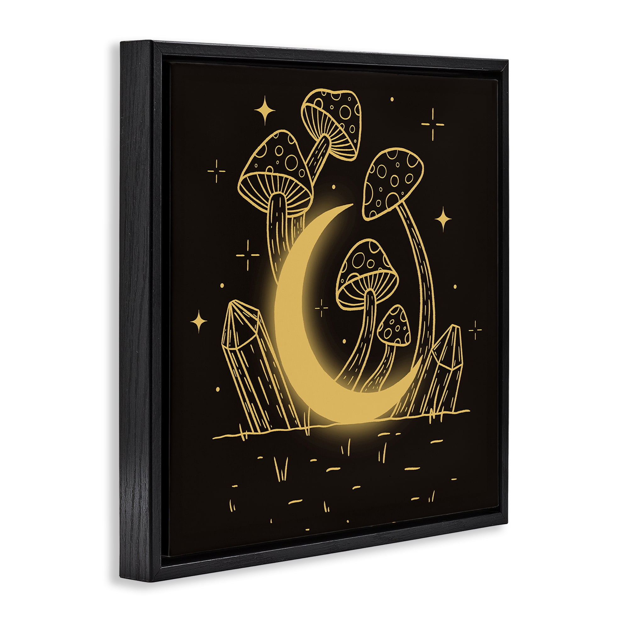 Stupell Industries Moon In The Shroom Plants & Flowers Painting Black Floater Framed Canvas Art Print Wall Art, 18 x 18