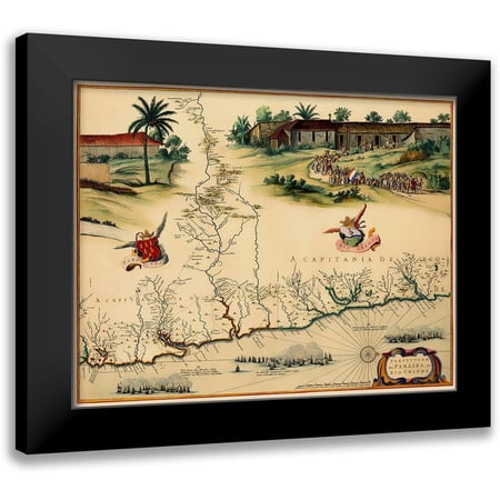 Blaeu 14x12 Black Modern Framed Museum Art Print Titled - Brazilian Coast Brazil South America - Blaeu 1662