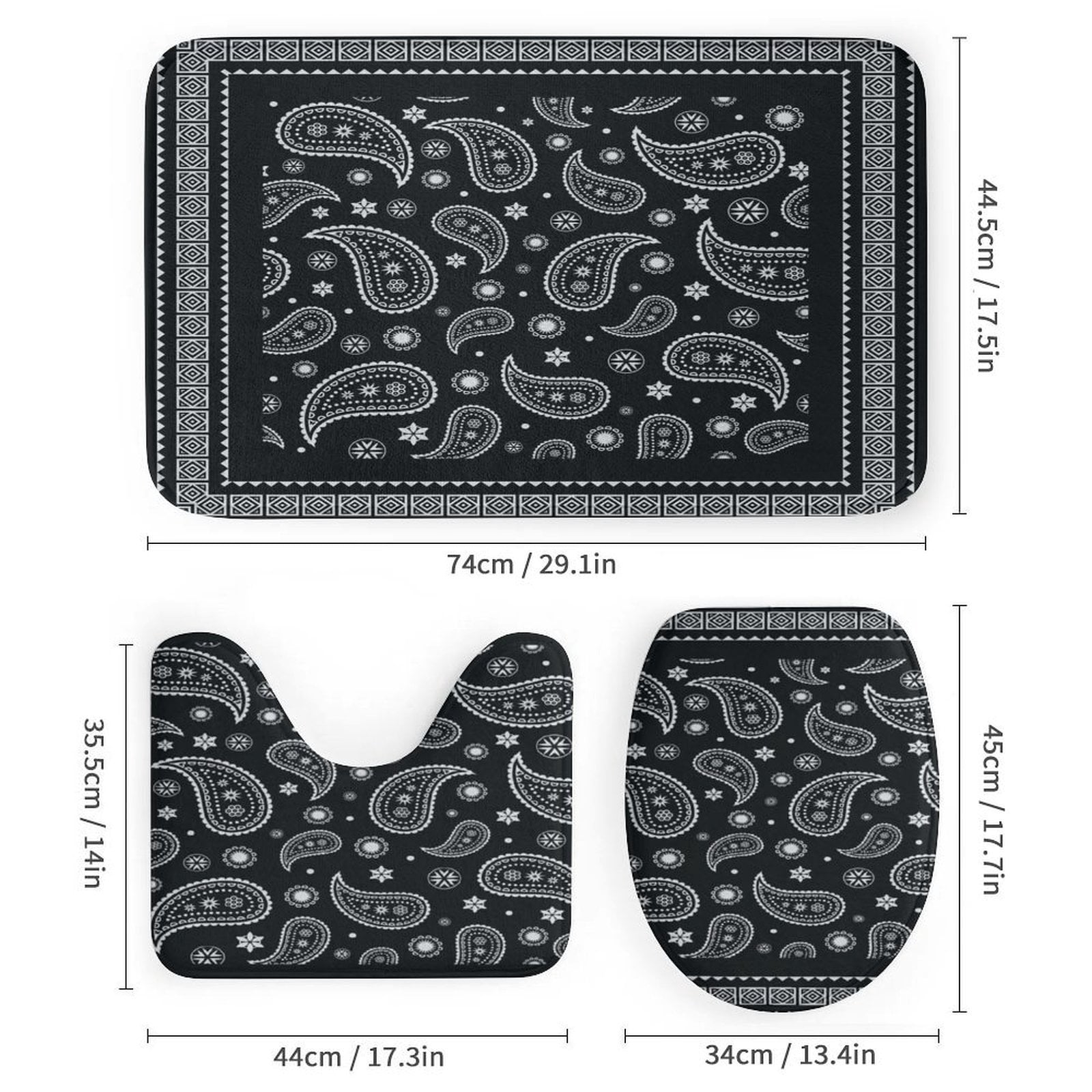 Bandana Pattern Shower Curtain Bathroom Sets Toilet Lid Rug, Bath Mat And Contour Mat, Shower Curtain 4Pcs