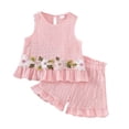 thumbnail image 1 of TTUHYWXI Sweet Sleeveless Set For Girls With 3D Flower Embroidery And Ruffled Hem Shorts Two Piece Set (Pink, 2-3 Years), 1 of 8