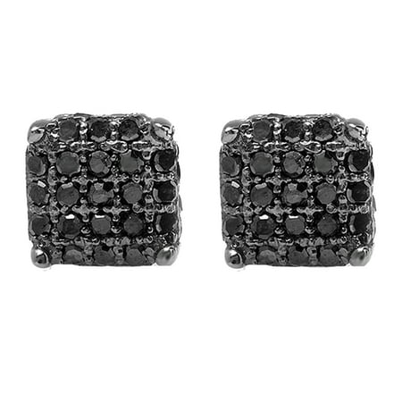 0.33 Carat (ctw) Sterling Silver Ice Cube Dice Shape Mens Hip Hop Iced Stud Earrings 1/3 CT