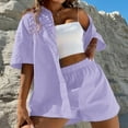 thumbnail image 3 of WILLBEST Shorts for Women Women's Vacation Fashion Casual Suit Solid Color Summer Shorts and Short Sleeve Shirt Top Two Piece Sets Lapel Shirt Slim Suits, 3 of 4