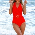 thumbnail image 3 of Plus Size Swimsuit for Women Spring Summer Solid Color Beach Vacation Casual Plus Size Tankini Swimwear Red, 3 of 4
