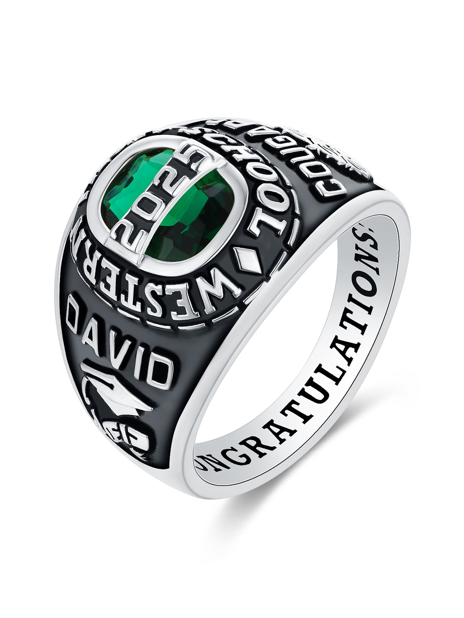 Mementos USA Custom Class Rings for Men High School and College-Sterling Silver/Platinum-Royal