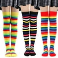 thumbnail image 3 of Hwoehyo Rainbow Luck Over The Knee Colorful Striped Personality Knit Socks, 3 of 6