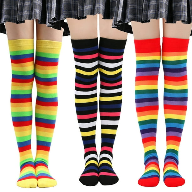 XmhyTop 3 pares de calcetines por encima de la rodilla, calcetines hasta la rodilla, medias altas hasta el muslo, calcetines hasta la rodilla para mujer, para cosplay de niña, uso diario, 3 colores