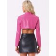 thumbnail image 4 of DARING DIVA Women's Faux Leather Cropped Stand Collar Zipper Front Moto Jacket XL Hot Pink, 4 of 6