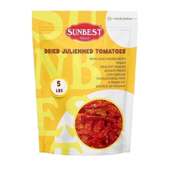 Sunbest Natural Sun Dried Julienne Tomatoes – 5 lb Bulk Bag (80 oz)