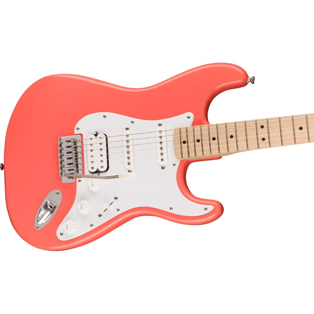 Squire Sonic Stratocaster Electric Guitar, Tahitian Coral, Maple Fingerboard, White Pickguard