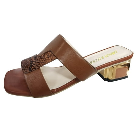 

nsendm Womens Slipper Moccasins Sandals Fashion Heels Toe-knob Casual Lace-up Women s High Womens Flip Flop Slippers Shoes Brown 7.5