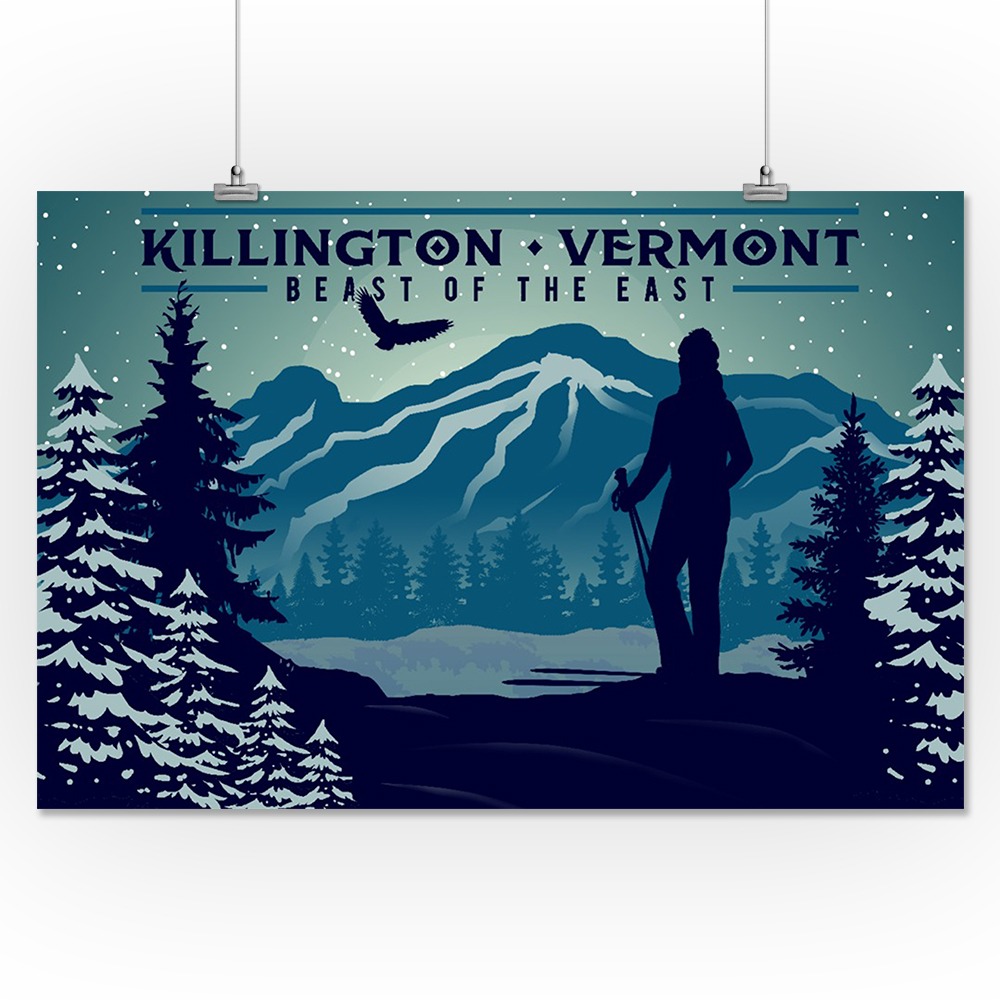 Killington, Vermont - Beast of the East - Skier & Mountain - Lantern Press Artwork (16x24 Giclee ...
