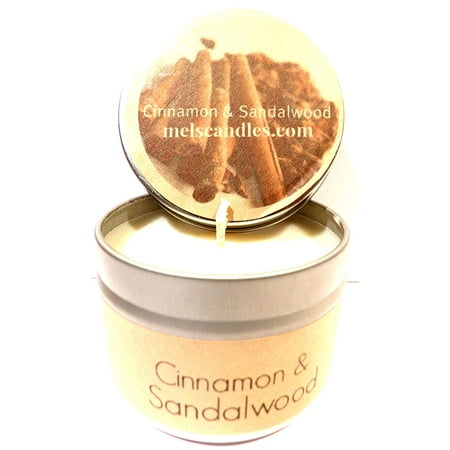 Cinnamon and Sandalwood 4oz All Natural Novelty Tin Soy Candle, Take It Any Where Approximate Burn Time 30