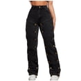 thumbnail image 2 of Women's Denim Cargo Pants Detachable Button Splicing Straight Leg Summer Fall Work​​, 2 of 6