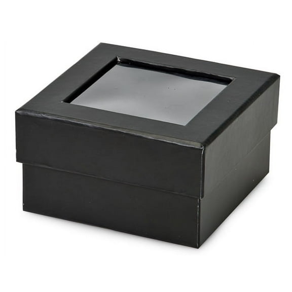 Pack of 24, Black Petite Gourmet Rigid Window Box 3-7/8 x 3-7/8 x 2-1/8" As Gift Boxes & for Gourmet Candies & Food