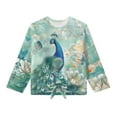 thumbnail image 5 of DISNIMO Girls Long Sleeve Shirts Peacock Flower Printed Casual Crew Neck Lace-up Pullover Tops Soft Casual Tee Shirt with with Tie Hem Loose Fits Blouse Tops, 5 of 8