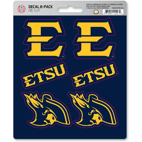 East Tennessee State University Buccaneers 6-Piece Decal Sticker Set, 5x6 Inch Sheet, Gift for football fans for any hard surfaces around home, automotive, personal items