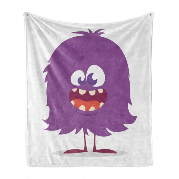 Alien Soft Flannel Fleece Throw Blanket, Monster Making a Silly Face Troll Smiling Print, Cozy Plush for Indoor and Outdoor Use, 50" x 60", White Purple, by Ambesonne