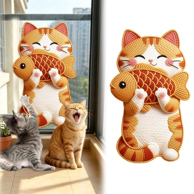 Cat Scratching Pad Wall Mounted Space Saving Vertical Protector Mat for Indoor Felines Stretch Exercise Cute Design Self Strips Easy Installation No Damage Angle Use