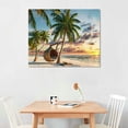 thumbnail image 2 of Beach Seaside Canvas Wall Art: Coastal Coconut Trees Painting Ocean Swing Hanging on Palm Tree Picture Seascape Sunset Artwork 16*12inch/20*16inch, 2 of 6