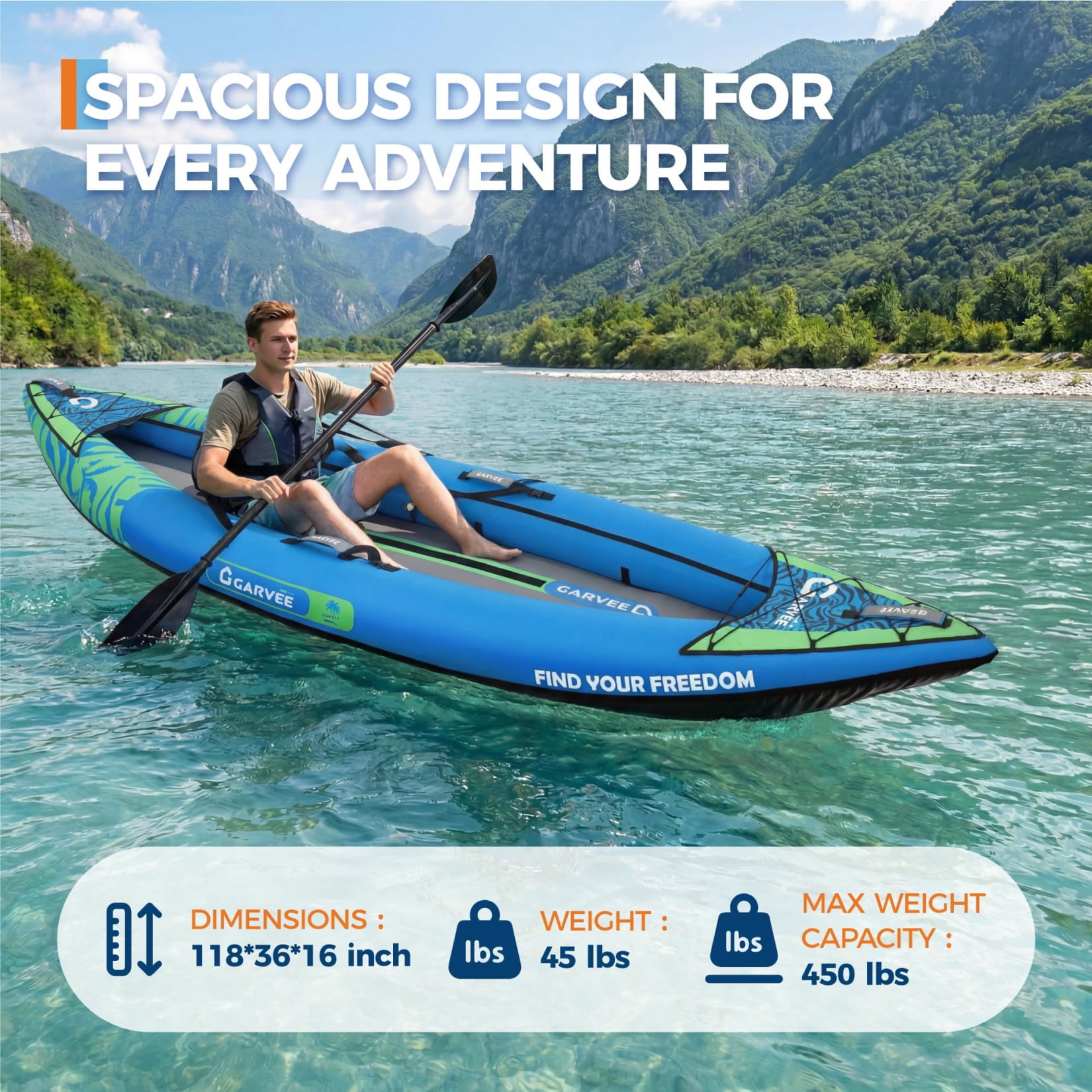 AIKKYS 1 Person Inflatable Kayak Set,Blow Up Boat for Adults,Portable Touring Kayak with Hand Pump,Carry Bag,400 LBS Capacity